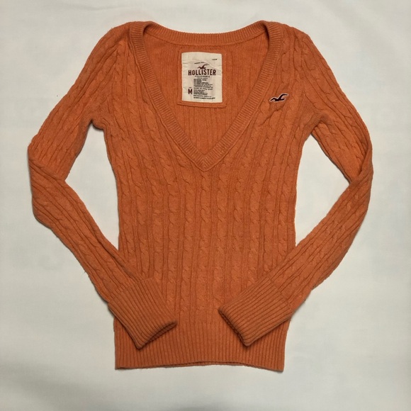 Light Orange Cable Knit V-Neck Sweater - Picture 8 of 8